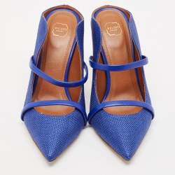 Malone Souliers Navy Blue Woven Raffia and Leather Maureen Mules Size 38