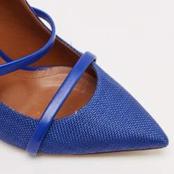 Malone Souliers Navy Blue Woven Raffia and Leather Maureen Mules Size 38