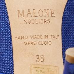 Malone Souliers Navy Blue Woven Raffia and Leather Maureen Mules Size 38
