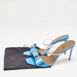 Pre Owned Malone Souliers Blue Satin and Rubber Emily Slide Sandals Size 39.5