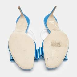 Pre Owned Malone Souliers Blue Satin and Rubber Emily Slide Sandals Size 39.5