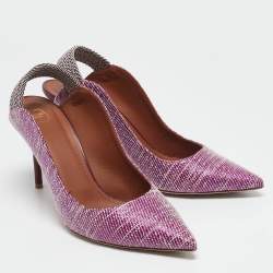 Malone Souliers Purple Raffia Floradita Slingback Pumps Size 41