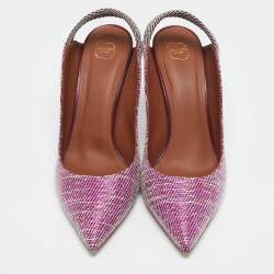 Malone Souliers Purple Raffia Floradita Slingback Pumps Size 41