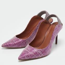 Malone Souliers Purple Raffia Floradita Slingback Pumps Size 41