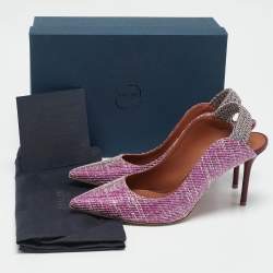 Malone Souliers Purple Raffia Floradita Slingback Pumps Size 41