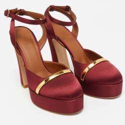 Malone Souliers Burgundy/Gold Satin Platform Mora Pumps Size 38