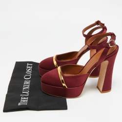 Malone Souliers Burgundy/Gold Satin Platform Mora Pumps Size 38