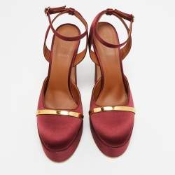 Malone Souliers Burgundy/Gold Satin Platform Mora Pumps Size 38