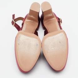 Pre Owned Malone Souliers Burgundy Satin Platform Ankle Strap Pumps Size 40