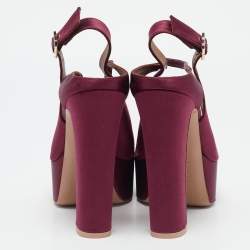 Pre Owned Malone Souliers Burgundy Satin Platform Ankle Strap Pumps Size 40