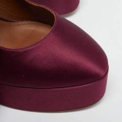 Pre Owned Malone Souliers Burgundy Satin Platform Ankle Strap Pumps Size 40