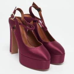 Pre Owned Malone Souliers Burgundy Satin Platform Ankle Strap Pumps Size 40