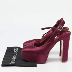 Pre Owned Malone Souliers Burgundy Satin Platform Ankle Strap Pumps Size 40