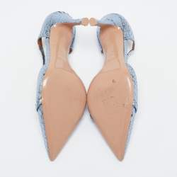 Malone Souliers Metallic Blue Snakeskin Embossed Leather Uma Mules Size 39