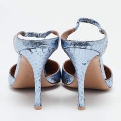 Malone Souliers Metallic Blue Snakeskin Embossed Leather Uma Mules Size 39