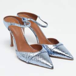 Malone Souliers Metallic Blue Snakeskin Embossed Leather Uma Mules Size 39