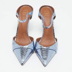 Malone Souliers Metallic Blue Snakeskin Embossed Leather Uma Mules Size 39