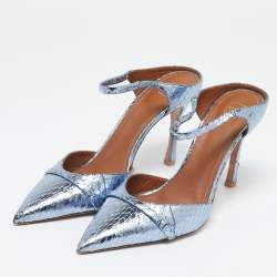 Malone Souliers Metallic Blue Snakeskin Embossed Leather Uma Mules Size 39