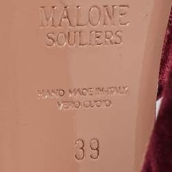 Pre Owned Malone Souliers Burgundy Velvet Yuri Ankle Strap Sandals Size 39