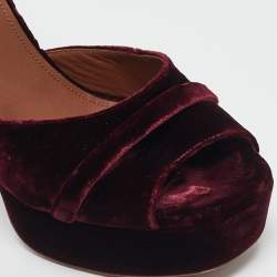 Pre Owned Malone Souliers Burgundy Velvet Yuri Ankle Strap Sandals Size 39