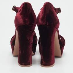 Pre Owned Malone Souliers Burgundy Velvet Yuri Ankle Strap Sandals Size 39