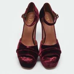 Pre Owned Malone Souliers Burgundy Velvet Yuri Ankle Strap Sandals Size 39