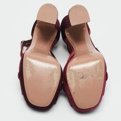 Pre Owned Malone Souliers Burgundy Velvet Yuri Ankle Strap Sandals Size 39