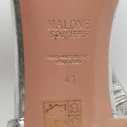 Pre Owned Malone Souliers Silver Leather Tala Crystal Embellished Sandals Size 41