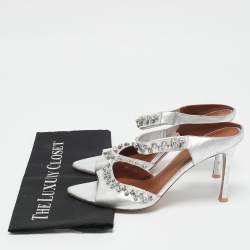 Pre Owned Malone Souliers Silver Leather Tala Crystal Embellished Sandals Size 41