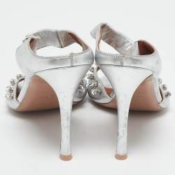 Pre Owned Malone Souliers Silver Leather Tala Crystal Embellished Sandals Size 41