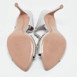 Pre Owned Malone Souliers Silver Leather Tala Crystal Embellished Sandals Size 41