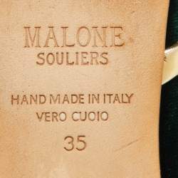 Pre Owned Malone Souliers Dark Green/Gold Velvet and Leather Robyn Ballet Flats Size 35