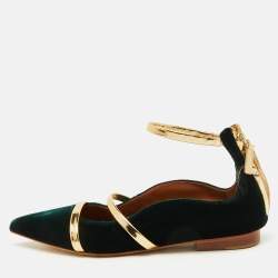 Malone Souliers Dark Green/Gold Velvet and Leather Robyn Ballet Flats Size 35