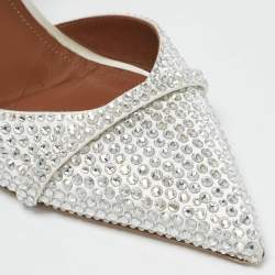 Pre Owned Malone Souliers White Satin Crystal Embellished Ankle Strap Pumps Size 40