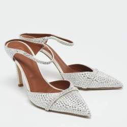 Pre Owned Malone Souliers White Satin Crystal Embellished Ankle Strap Pumps Size 40