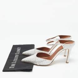 Pre Owned Malone Souliers White Satin Crystal Embellished Ankle Strap Pumps Size 40