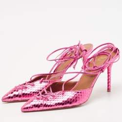 Pre Owned Malone Souliers Pink Snakeskin Embossed Patent Leather Marianna Pumps Size 39