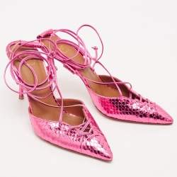 Pre Owned Malone Souliers Pink Snakeskin Embossed Patent Leather Marianna Pumps Size 39