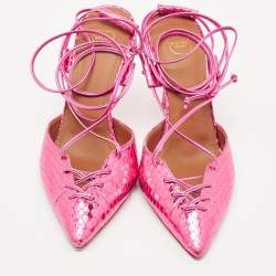 Pre Owned Malone Souliers Pink Snakeskin Embossed Patent Leather Marianna Pumps Size 39