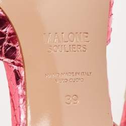 Pre Owned Malone Souliers Pink Snakeskin Embossed Patent Leather Marianna Pumps Size 39