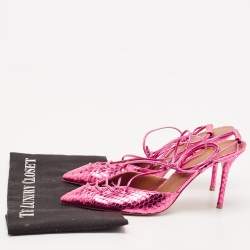 Pre Owned Malone Souliers Pink Snakeskin Embossed Patent Leather Marianna Pumps Size 39