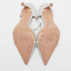 Malone Souliers Silver Satin Crystal Embellished Uma Mules Size 41
