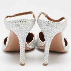 Malone Souliers Silver Satin Crystal Embellished Uma Mules Size 41