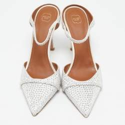 Malone Souliers Silver Satin Crystal Embellished Uma Mules Size 41