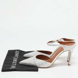 Malone Souliers Silver Satin Crystal Embellished Uma Mules Size 41