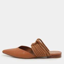 Pre Owned Malone Souliers Brown Leather and Rope Maisie Flats Size 39.5
