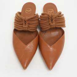 Pre Owned Malone Souliers Brown Leather and Rope Maisie Flats Size 39.5