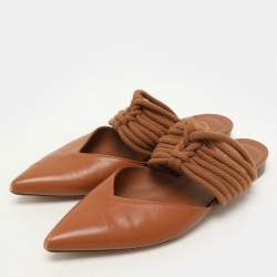 Pre Owned Malone Souliers Brown Leather and Rope Maisie Flats Size 39.5