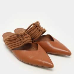 Pre Owned Malone Souliers Brown Leather and Rope Maisie Flats Size 39.5