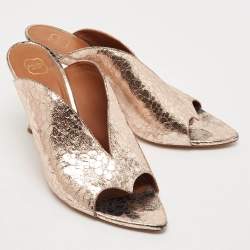 Pre Owned Malone Souliers Gold Metalic Leather Mules Size 40